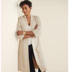 XS Soft Surroundings Jahan Topper - Beige Beaded Open Front Linen Duster (ABBA)